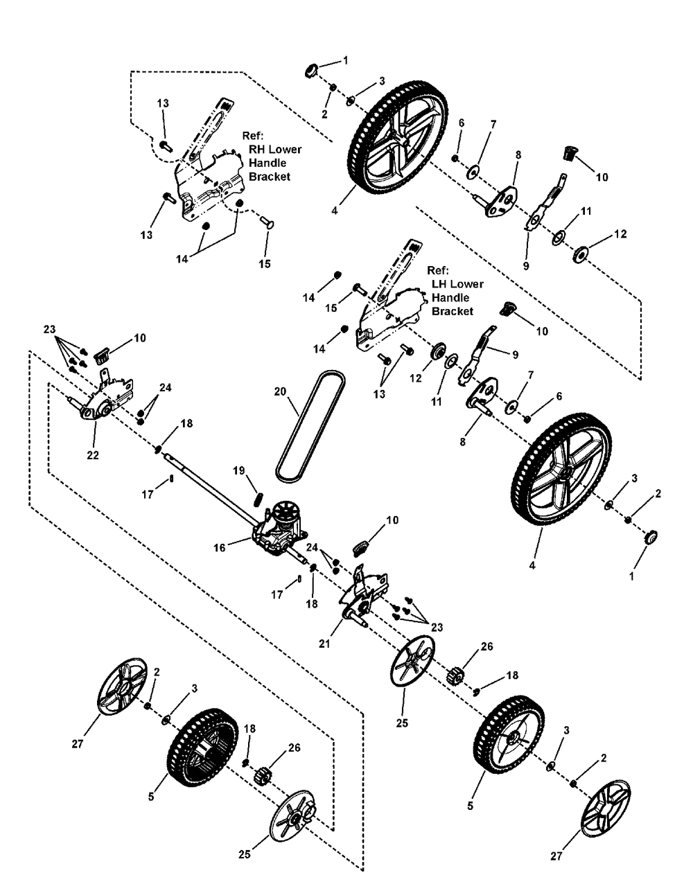 Transmission And Wheel Group Diagram and Parts List for 7800583-BTXP22675HW 2010 Briggs and Stratton Lawn Mower